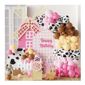 Girls Birthday Baby Shower Party Decoration Cow Farmland Theme Party Pink Latex Balloon Garland Arch Kit Cow Print Balloons