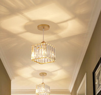 ENSEMBLE Led Plafonniers Cristal Abat-Jour Noir Or Salon Chambre Moderne Rond Carré Décoratif Plafonnier E27