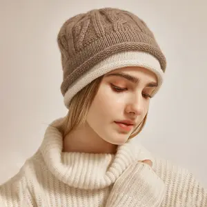 Logo ricamato personalizzato carino 100% Cashmere lavorato a maglia ny beanie cappelli invernali bordo arrotolato donna maglia calda berretti bennie