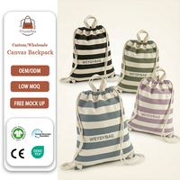 Sac à dos unisexe en toile de coton rayée avec cordon de serrage, directement de l'usine, décontracté, écologique, sac de sport, grande capacité, sac à main portable