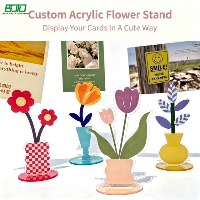 Cute Cartoon Flower Acrylic Note Holder Vertical Desktop Photo Clip Stand Memo Card Display Holder for Home Office Desk Decor
