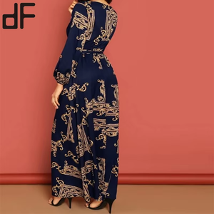 Robe maxi à imprimé <span class=keywords><strong>baroque</strong></span> bleu marine personnalisée, abaya moderne musulmane islamique marocaine pour soirée cocktail, tendance, grande taille - Product Image 5