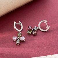 YBO 925 Sterling Silber Schmuck für Damen, natürliche Turmalin-Blumen-Tropfenohrringe, 18 Karat vergoldete Ohrringe, edler Schmuck