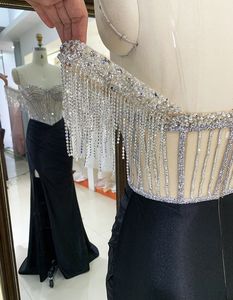 Abiti da Ballo a Sirena Nero <span class=keywords><strong>e</strong></span> Nudo con Corpetto a Corsetto con Nappe, Catena di Perline, Senza Maniche, in Raso Pieghettato a Mano all'Ingrosso - Product Image 5