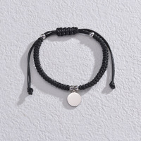 Bracelet en corde tressée noire en acier inoxydable avec plaque ronde, bijou de couple, cadeau, bracelet réglable