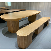 Table à manger extensible en bois massif de frêne, design européen style ferme, 115 cm de diamètre, moderne pour petit appartement, avec banc rectangulaire