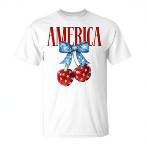 T-shirt pour femme avec nœud Coquette et drapeau américain, cerises américaines, 4 juillet - Product Image 2