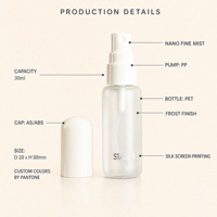 Flacon pulvérisateur en plastique PET givré de 30 ml pour toner cosmétique, parfum, avec impression personnalisée, emballage de beauté, cylindre