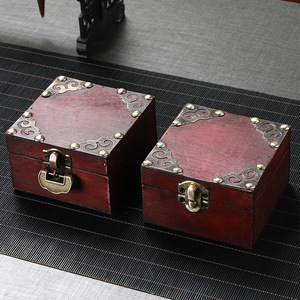 Chinese Retro Style Wooden Jewelry <b>Box</b> Set Mini Storage <b>Box</b> With Metal Clasp For Ring Necklace <b>Gift</b> Packaging Photography Prop - Product Image 4