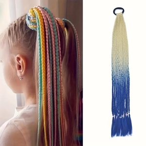 Bambine per bambini trecce elastiche elastici per capelli fascia di gomma sfumato colorato treccia coda di cavallo extension per i bambini - Product Image 3