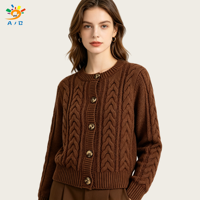 AJB 2026 Cardigan Femme Personnalisé 100% Cachemire Col Manches Longues Uni Hiver Décontracté Superposable Broderie 3D Anti-Plis