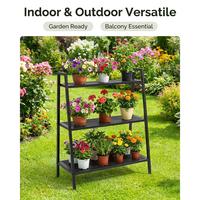 Support de plantes industriel robuste à 3 niveaux, capacité de charge de 150 kg par étagère, en fer carré renforcé, pour l'affichage de fleurs en intérieur et en extérieur