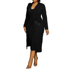 Conjunto de dos piezas: Chaqueta elegante europea y americana elástica de corte ajustado con perlas y diamantes, y falda con tirantes interiores. - Product Image 5