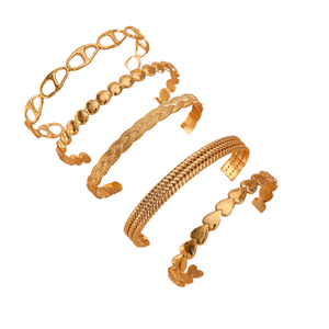 ชุดกำไลข้อมือแบบเปิดปรับได้ สแตนเลสชุบทอง 18K ทันสมัย ไม่หมอง ไม่ดำ เครื่องประดับแฟชั่น - Product Image 1