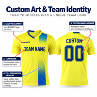 Maillot de football personnalisé à col en V, dégradé jaune-bleu, à pixels, entièrement sublimé, séchage rapide, pour équipes de ligues locales, vente en gros