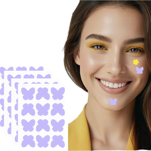 Patchs anti-acné écologiques en hydrocolloïde pour cicatrices d'acné, motif papillon coloré, formule végétalienne au thé vert, emballage individuel - Product Image 1