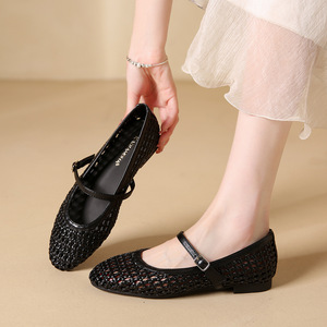 Scarpe da Donna all'Ingrosso dalla Cina, <span class=keywords><strong>Ballerine</strong></span> Mary Jane, Scarpe Traspiranti in Rete Intrecciata con Punta Quadrata, Colore Marrone - Product Image 1