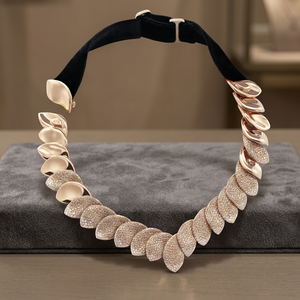 Rose <b>Gold</b> Plated Crystal Choker Necklace Women Luxury Plant Pattern Party Jewelry - Product Image 2