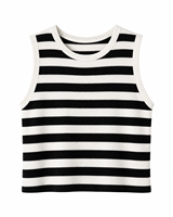 Gilet pull sans manches en laine et nylon rayé colorblock pour femme, col rond, tricot d'automne