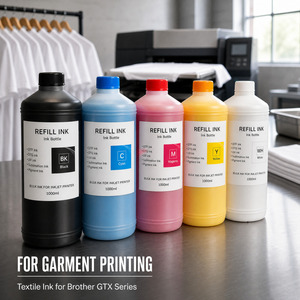 Tinta de Impresión Textil Digital OCB, Tinta DTG Serie GTX, 5 Colores KCMY Blanco 1000ML para Brother GTXPRO para Impresión de Prendas - Product Image 1