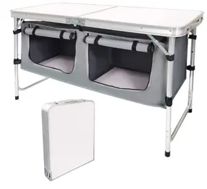 Table pliante en aluminium, 1 pièce, Table réglable, hauteur légère, avec organisateur de rangement pour BBQ, fête de Camping et pique-nique