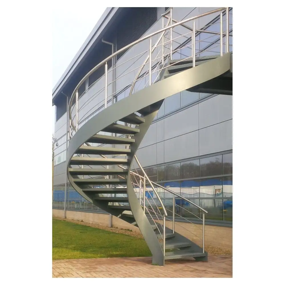 Prima Chine grande usine bon prix escaliers intérieurs en fer incurvé escaliers en acier courbe main courante Flexible incurvé escalier en fer forgé