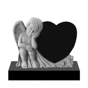 Lapide in granito nero intagliato a mano per Baby Grave Free Angel Baby Headstones Memorial