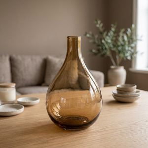 Amber <b>Glass</b> Modern Transparent Handmade Round Tabletop <b>Vase</b> Decorative Flower Bud <b>Vase</b> for Home Wedding Dining Room - Product Image 2