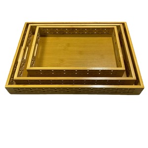 Plateau de service en bambou 18-18,9 cm, design sculpté, pour le thé, les gâteaux, les fruits, usage domestique et hôtelier - Product Image 5