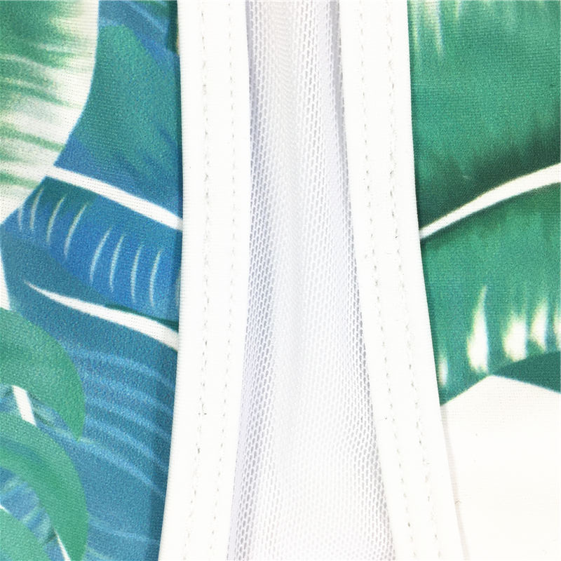 Summer fashion style leaves printed Ladies sexy swimsuit one-piece halter swimwear