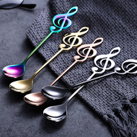 Cuillère à thé en forme de musique colorée Cuillère à café Cuillères en acier inoxydable de qualité alimentaire