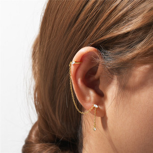 Canner Unique Tassel Chain Fine Jewelry Cuff Stud Earrings S925 Sterling Silver Gold Plated Marquise Zircon 18K - Product Image 3