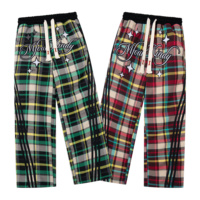 Pantalon de survêtement vintage à carreaux pour homme, style Y2K, avec broderie étoile et rayures latérales, coupe large, streetwear