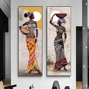 Afrikaanse Oude Stam Canvas Muurkunst Met Vrouw Olieverfschilderij Voor Slaapkamer Decor Foto Ingelijst Grote Muurschildering