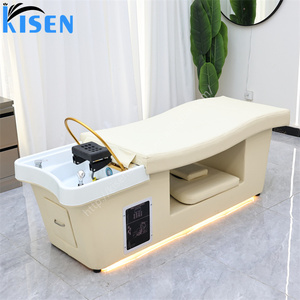 KISEN Lit de massage japonais pour spa capillaire, station de lavage de cheveux avec chaise de massage, vapeur, thérapie aquatique pour la tête et LED, lit de shampoing - Product Image 1