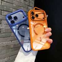 Coque de téléphone magnétique transparente antichoc avec support d'appareil photo pour iPhone 17 Air 16 15 Pro Max