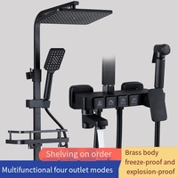 Deao Carré Salle De Bains Système De Douche Baignoire Mitigeur Robinet Chaud Froid Salle De Bains Robinet Thermostatique Ensemble De Douche Senducs Noir Or OEM 02