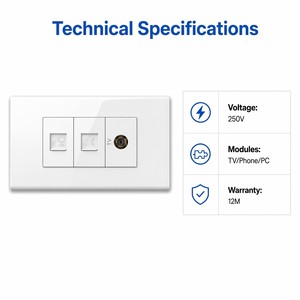 Plaque murale dissimulée Kolani 120 à triple module, prise réseau Cat6 + <span class=keywords><strong>téléphone</strong></span> + TV, panneau PC blanc brillant pour audio et vidéo - Product Image 5
