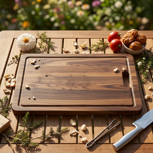 Tabla de Cortar de Madera de Teca Ecológica y Duradera con Ranura para Jugo, Apta para Lavavajillas, 1.5 cm de Grosor, Forma Rectangular - Product Image 1