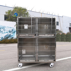 Cage à <span class=keywords><strong>chat</strong></span> EUR VET en acier inoxydable à 4 portes avec verrouillage silencieux, panneau acrylique, zone sanitaire indépendante, roulettes anti-vibrations silencieuses - Product Image 3