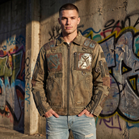 Veste en jean matelassée décontractée verte patchwork OEM ODM respirante à col montant et fermeture éclair coupe ample