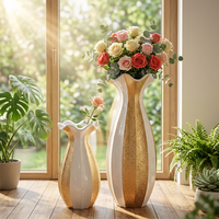 Pot Bunga Mewah Elegan Warna Emas, Ringan, Besar, dari Fiberglass untuk Dekorasi Pernikahan