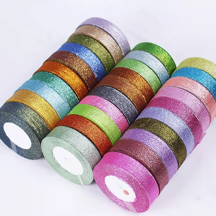 Bán Buôn 25Mm 1 Inch Kim Loại Glitter Ribbon Món Quà Đầy Màu Sắc Gói Băng