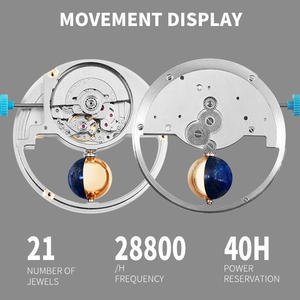 Montres automatiques à phases lunaires en lapis-lazuli, cadran personnalisé ciel étoilé bleu aventurine, montre-bracelet mécanique à dôme, fabricant OEM - Product Image 3