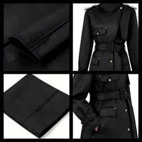 Manteau long classique noir pour femme, élégant, imperméable, ceinturé, col montant, asymétrique, pour le bureau, automne-hiver 2026, personnalisable OEM/ODM
