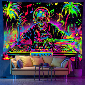 Tapisserie murale <span class=keywords><strong>psychédélique</strong></span> réactive aux <span class=keywords><strong>UV</strong></span>, motif DJ Gorilla, décoration bohème Kawaii pour salon - Product Image 2