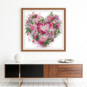Kit <span class=keywords><strong>Punto</strong></span> <span class=keywords><strong>Croce</strong></span> 'Cuore in Fiore' con Modello HD Stampato, Tessuto Aida 16/14/11CT, Set per Ricamo Fai-da-Te - Product Image 2