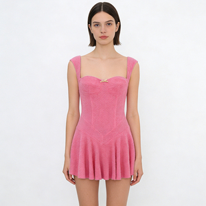 Vestido Mini Ajustado sin Mangas <span class=keywords><strong>con</strong></span> Textura Suave para Mujer, Color Rosa, Mezcla de Algodón, para Uso Casual y de Fiesta - Product Image 3