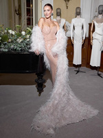 Robe longue d'été moulante à col halter, brodée de perles, design coquille européenne et américaine de haute qualité