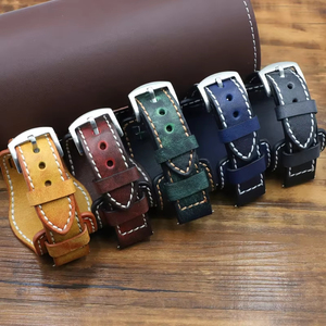 Correa de reloj de cuero genuino hecha a mano OEM personalizada de 22 mm y 24 mm, correa de reloj vintage de cuero teñido a mano para hombre - Product Image 6